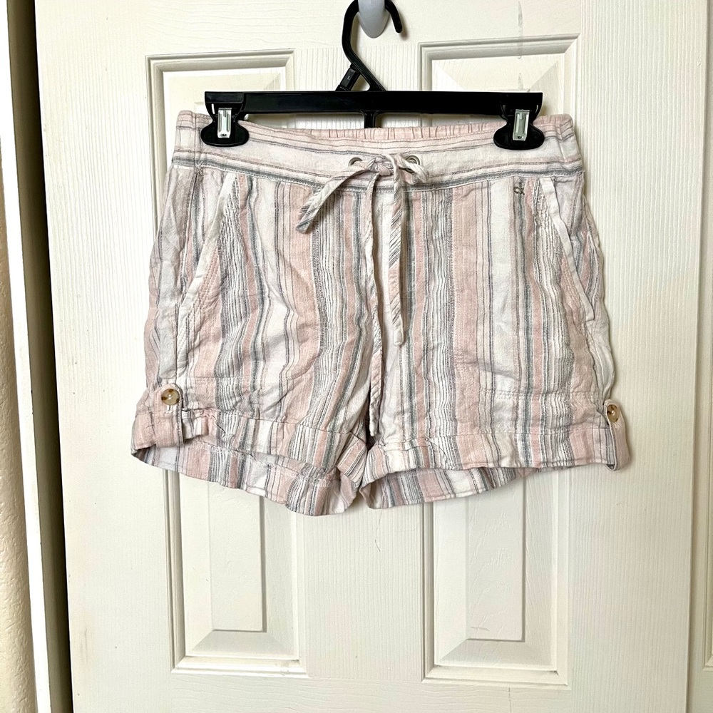 Calvin Klein linen Women's Striped Shorts - Pink and Gray in size 4